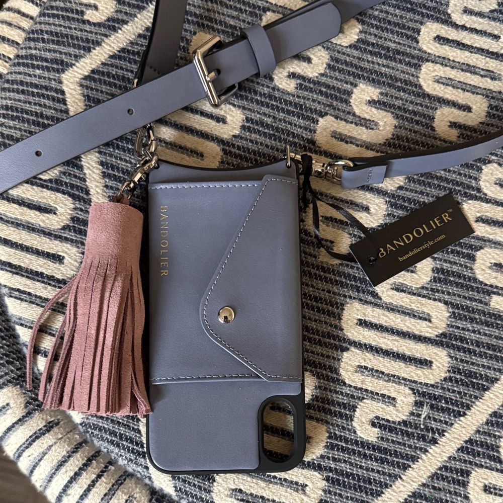 EUC Bandolier Blue iPhone 6/7/8 Case with Strap and Pink Suede Tassel